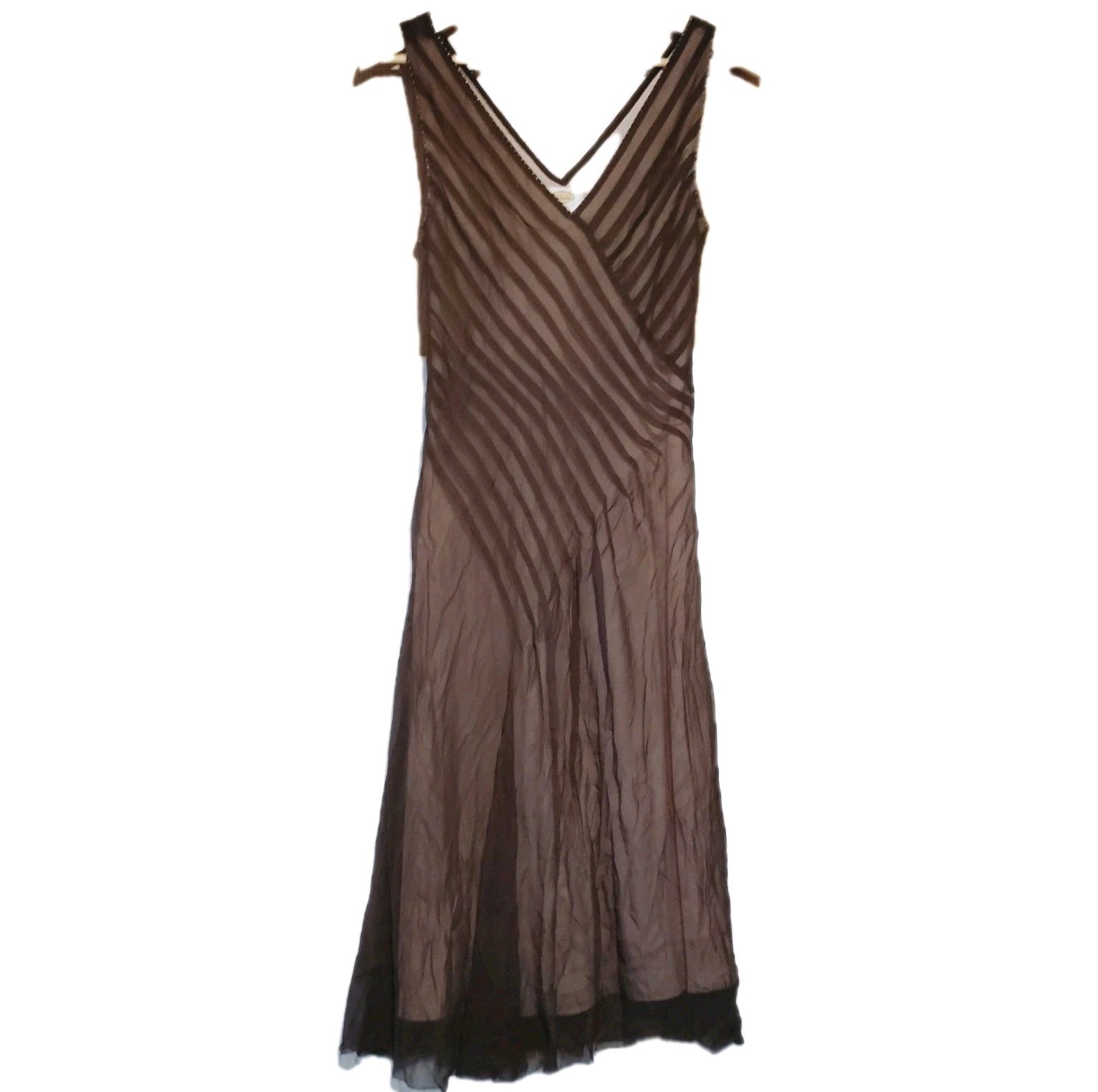 Talbots Bias Cut Silk Asymmetrical Beaded Brown Dress Size 10, 90s Y2K Fairy