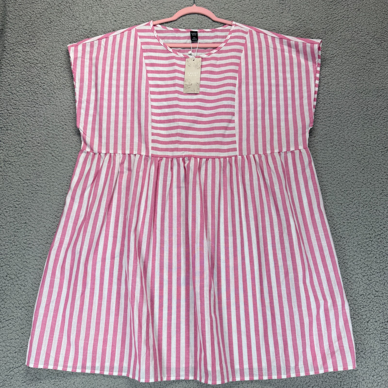 Emery Rose Women’s 3XL Pink & White Striped Casual Dress Short Sleeve A-Line