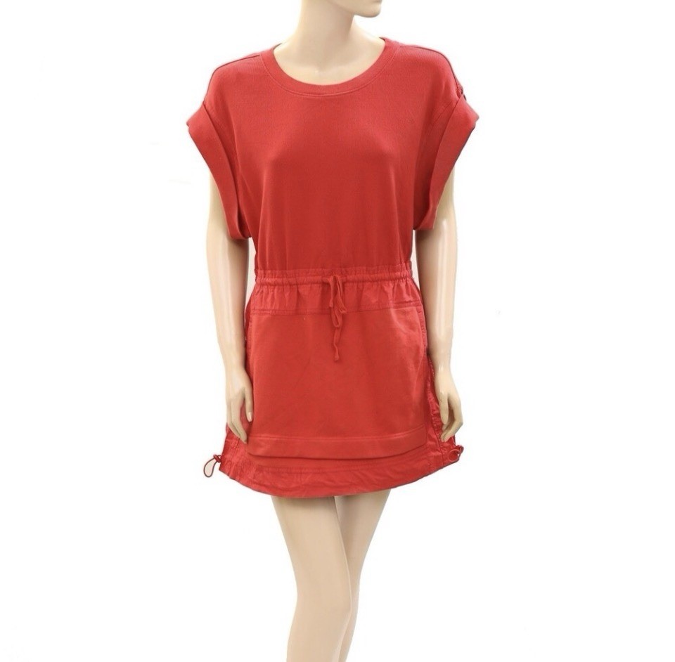 Daily Practice by Anthropologie Short-Sleeve Mini Dress Red Ribbed Tie Medium P4