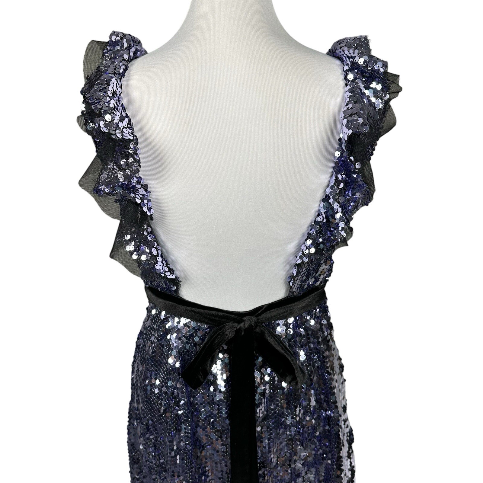 NWT $168 Free People 4 Siren Sequin Open Back Tie Waist Ruffles Dress Party