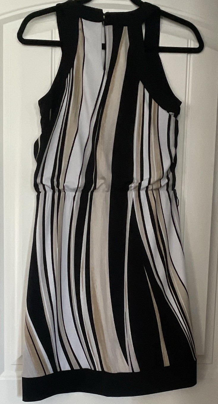 White House Black Market Black/White Striped Sheath Round Neck Sleeveless XS