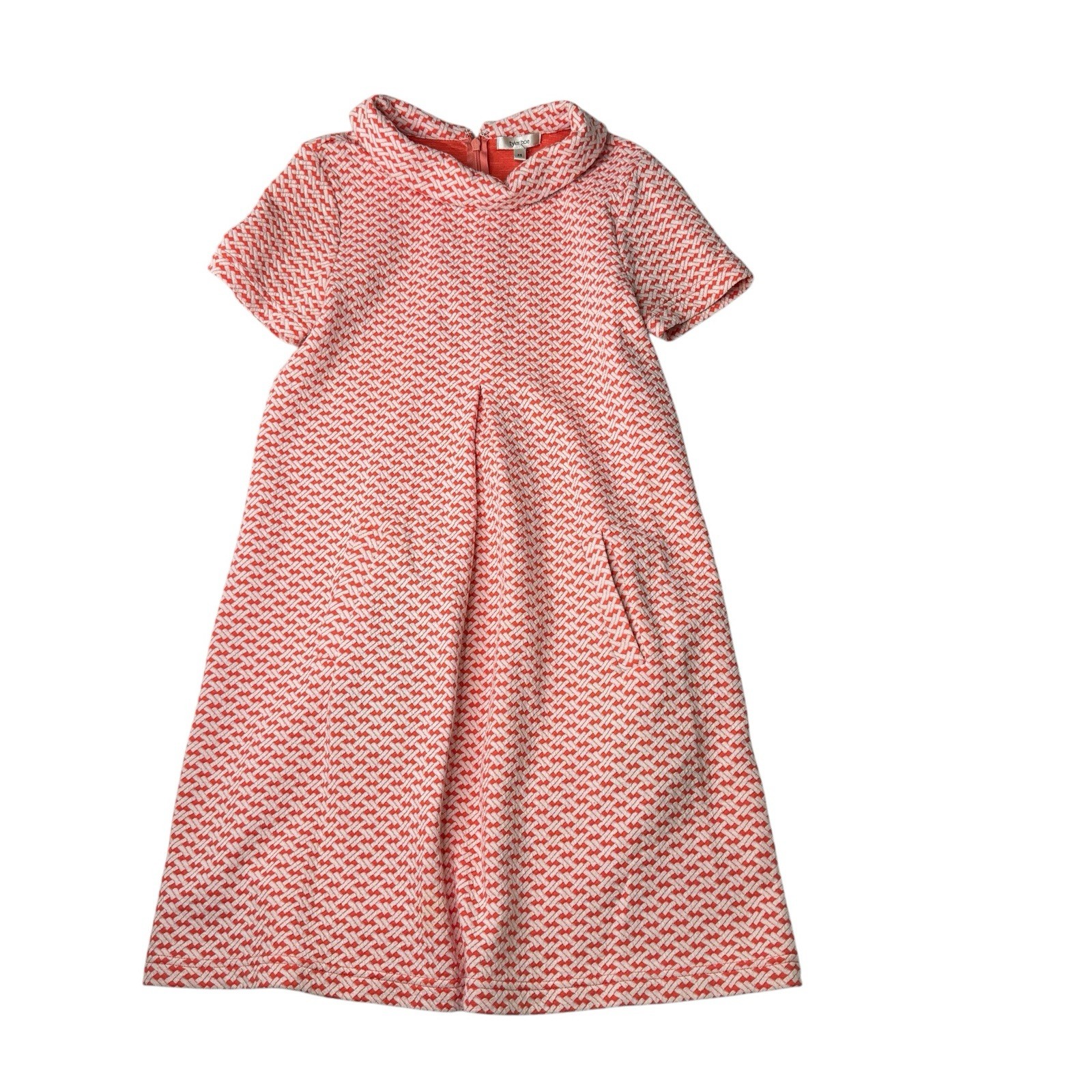 Tyler Boe Light Coral & White Shift Dress Retro Print Mod Knit Pockets Sz XS EUC