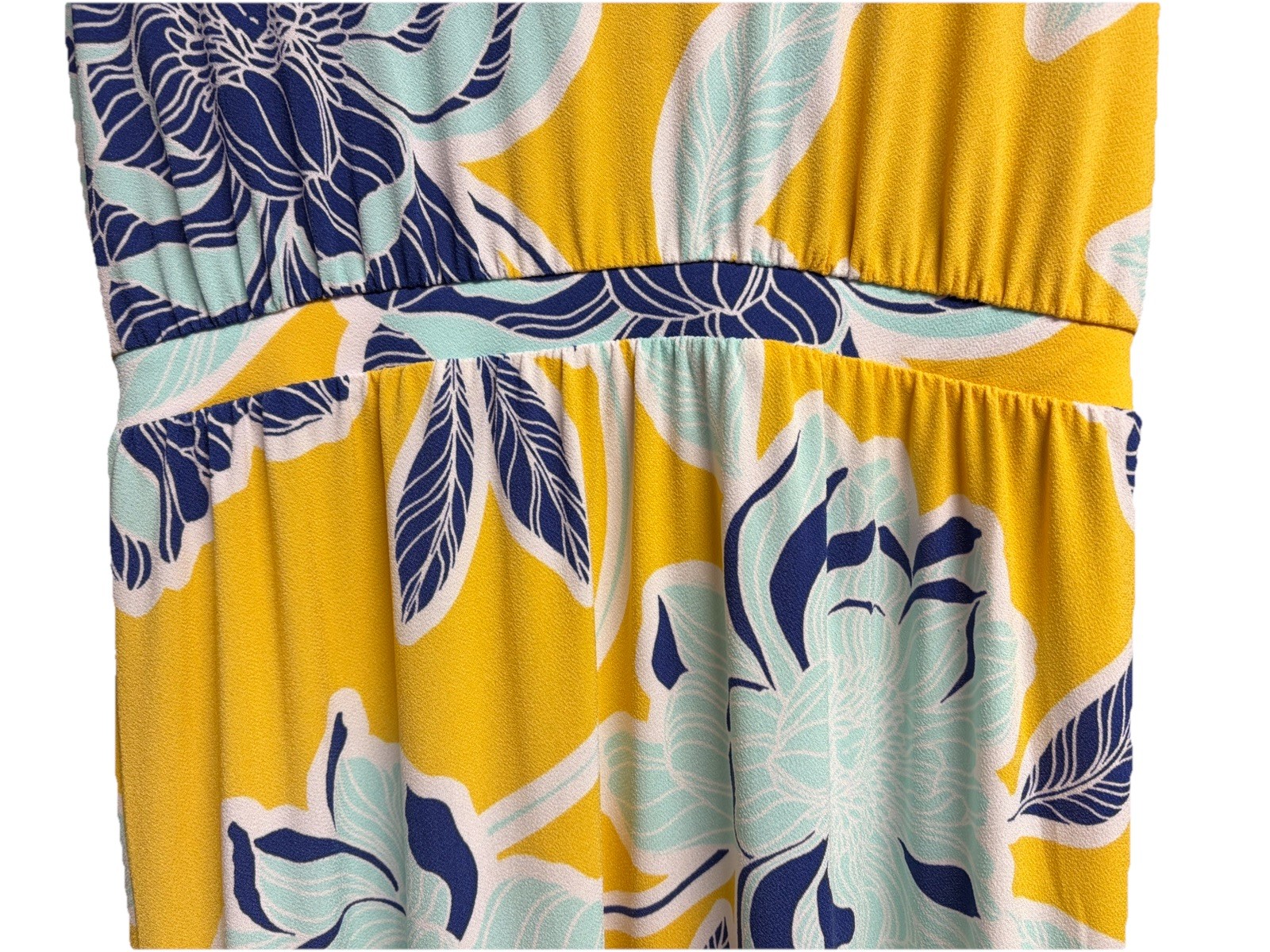 IMAN Global Chic Yellow Blue Floral Maxi Dress Resort Summer Cruise Petite M NWT