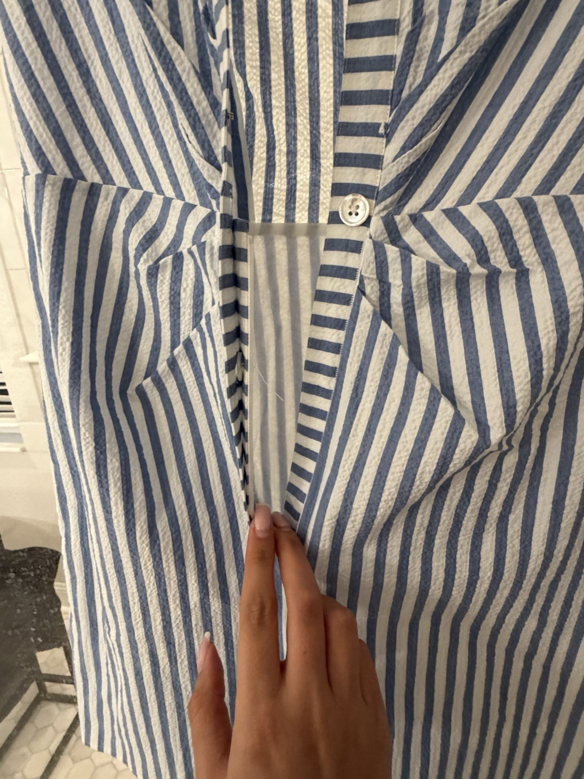 Veronica Beard Jeans Blue/White Striped Seersucker Lined Shirt Dress S
