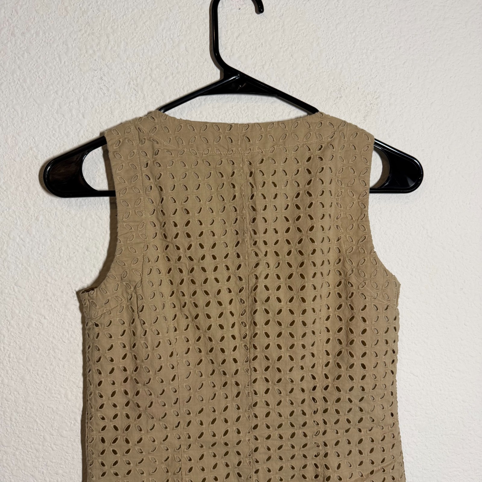 Loft Mini Dress Womens 00P Brown Embroidered Eyelet Button Front Sleeveless