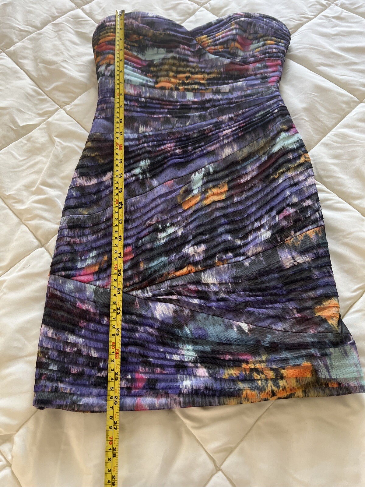BCBG MAXAZRIA Kameron Strapless Pleated Cocktail Mini Dress In Purple Blue Siz 0
