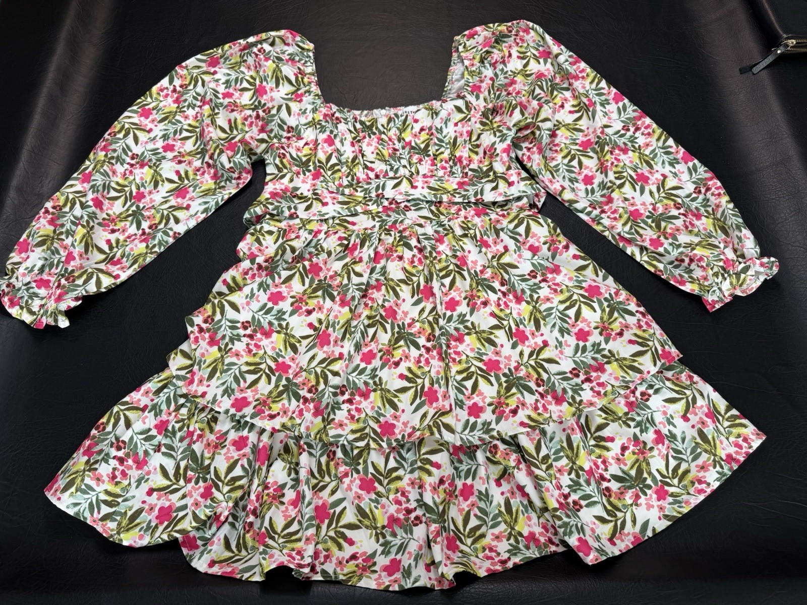 First Love by Lovelyn Floral Mini Dress Sz M Cottagecore Puff Sleeve Tie Back