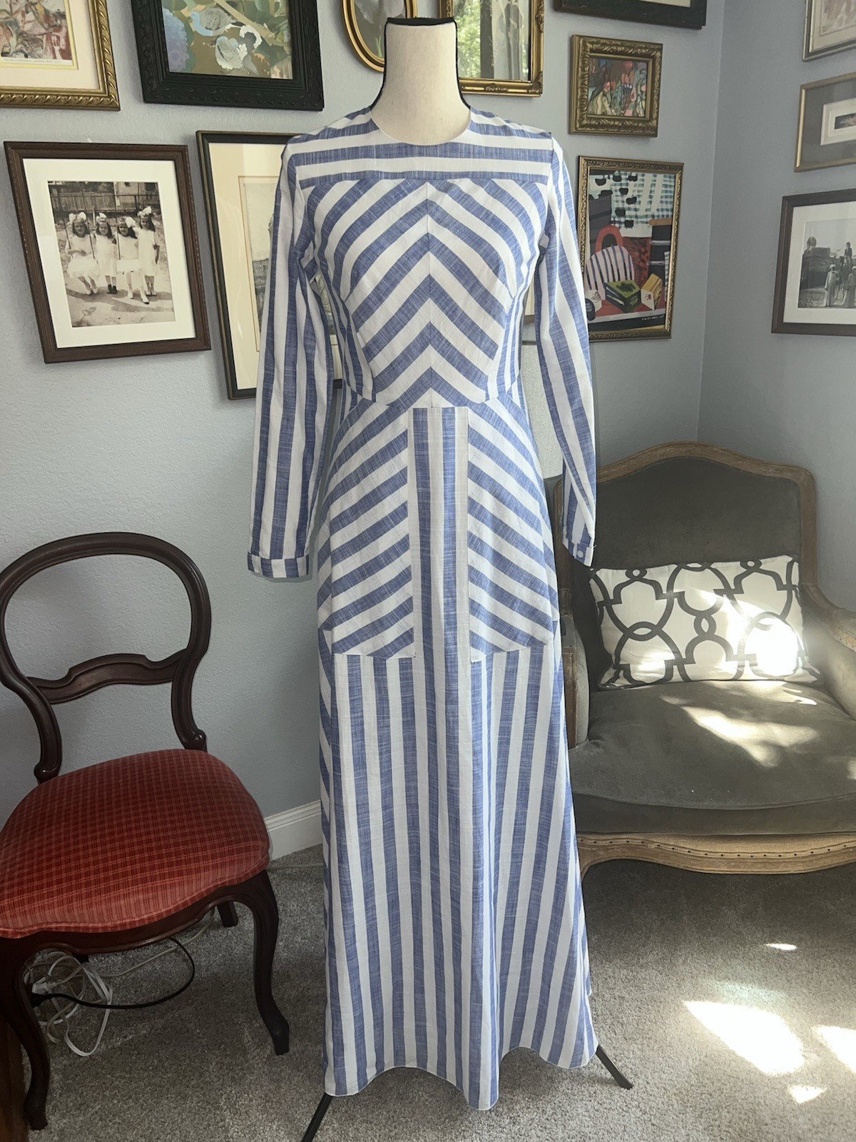 New! Womans Sz 6 Sailor Modest Dress Prairie Trad Wife Striped Anna HH ARIRI NWT