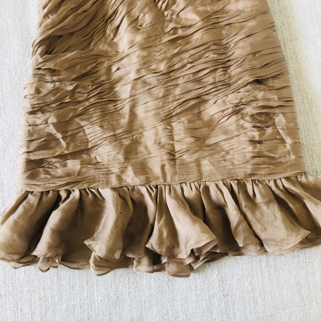 Halston Heritage Strapless Mini Dress Tan Ruched Ruffle Hem S – Used