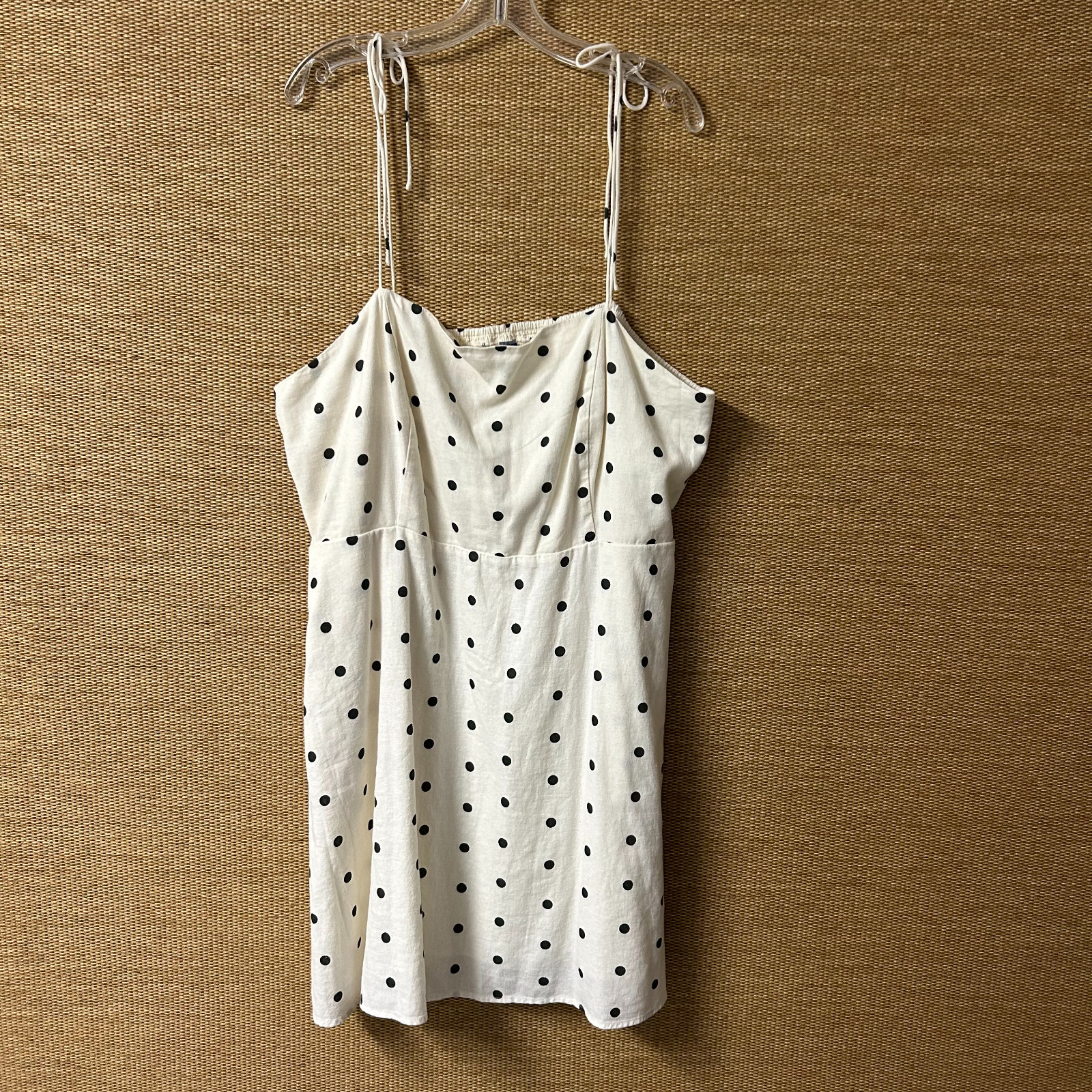 Old Navy Dress Womens XXL Cream Black Dot Linen Blend Sleeveless Tie Straps NWT