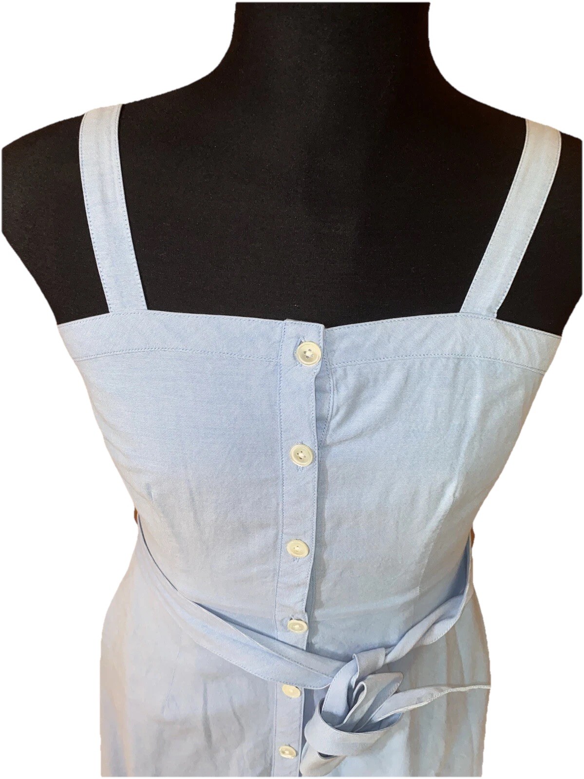 Lands End Canvas Cotton Button Down Sky Blue Halter Strap Dress Size 6 Classic