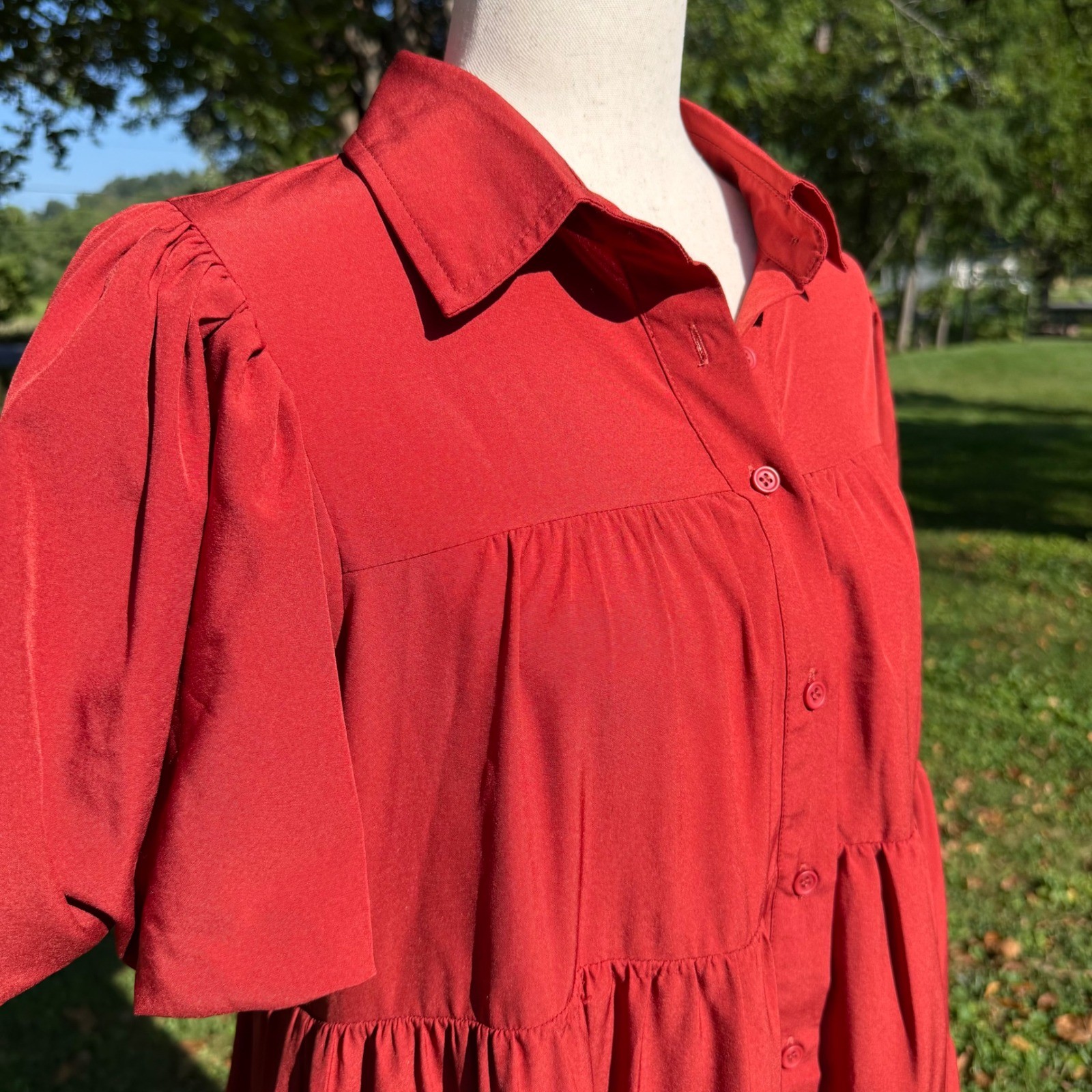 Pink Paparazzi Couture Rust Orange Tiered Mini Dress Puff Sleeve Womens S Boho