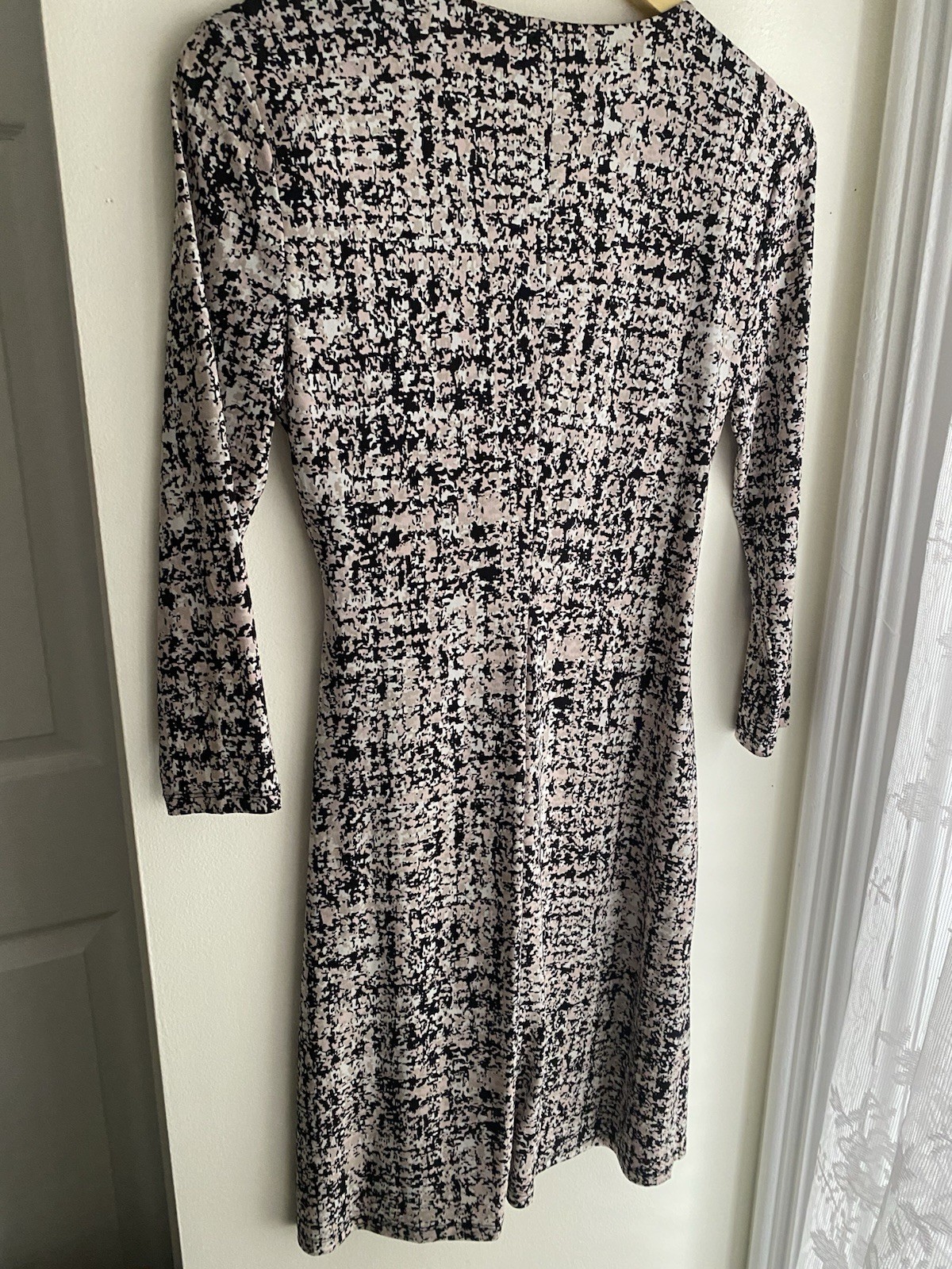 Calvin Klein Womens Printed 3/4 Sleeve Faux Wrap Dress Purple Multi Small