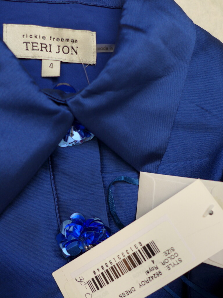 NWT TERI JON by Rickie Freeman Sequin Mikado High-Low Shirtdress in Royal 2/4