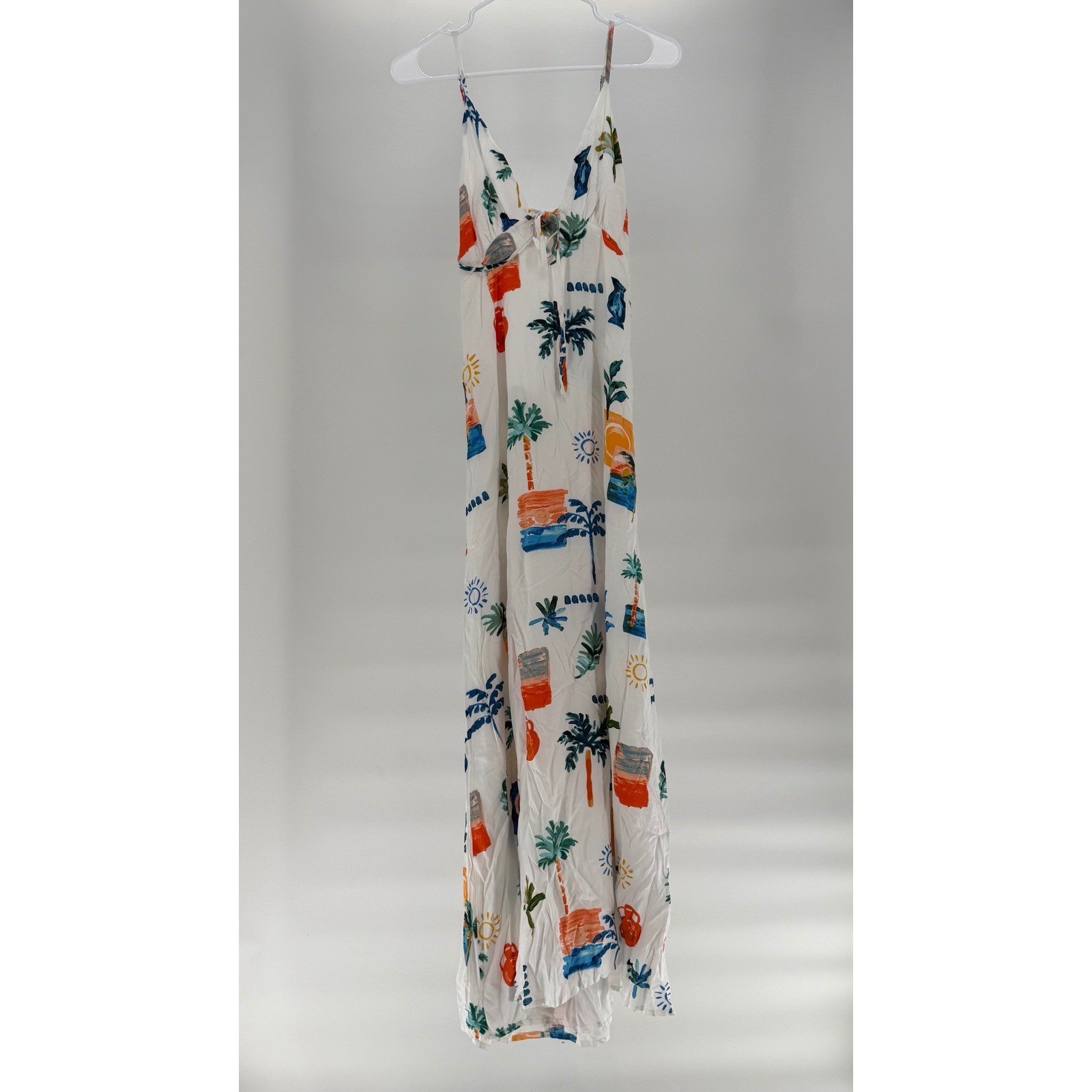 Anthropologie Paper Heart Coastal Maxi Dress Trees Tie Back Spaghetti Strap L