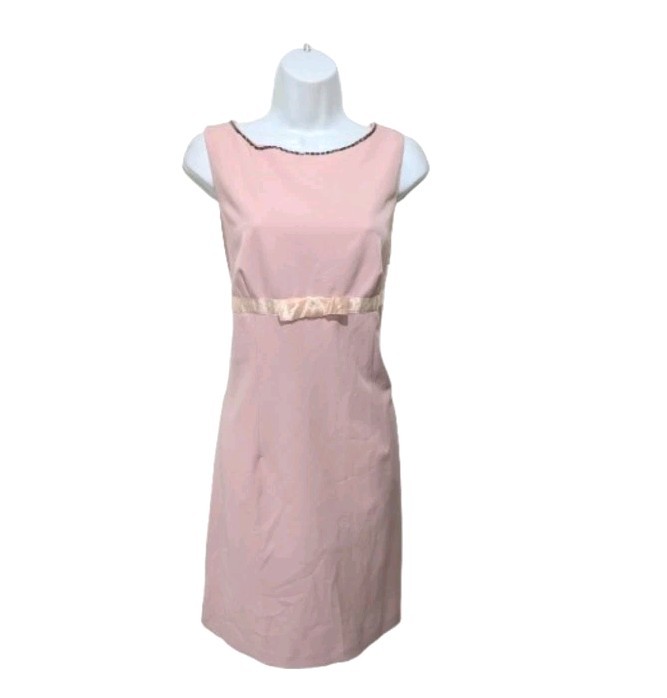 City Triangles Vintage 60s 70s Style Sheath Dress Womens M Empire Bow Pink #15
