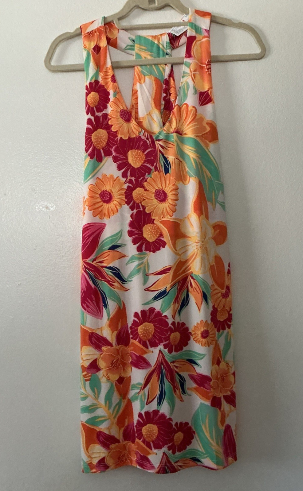 Beach Break Tropical Floral Twisted Racerback Shift Dress M Cover-Up Resortwear
