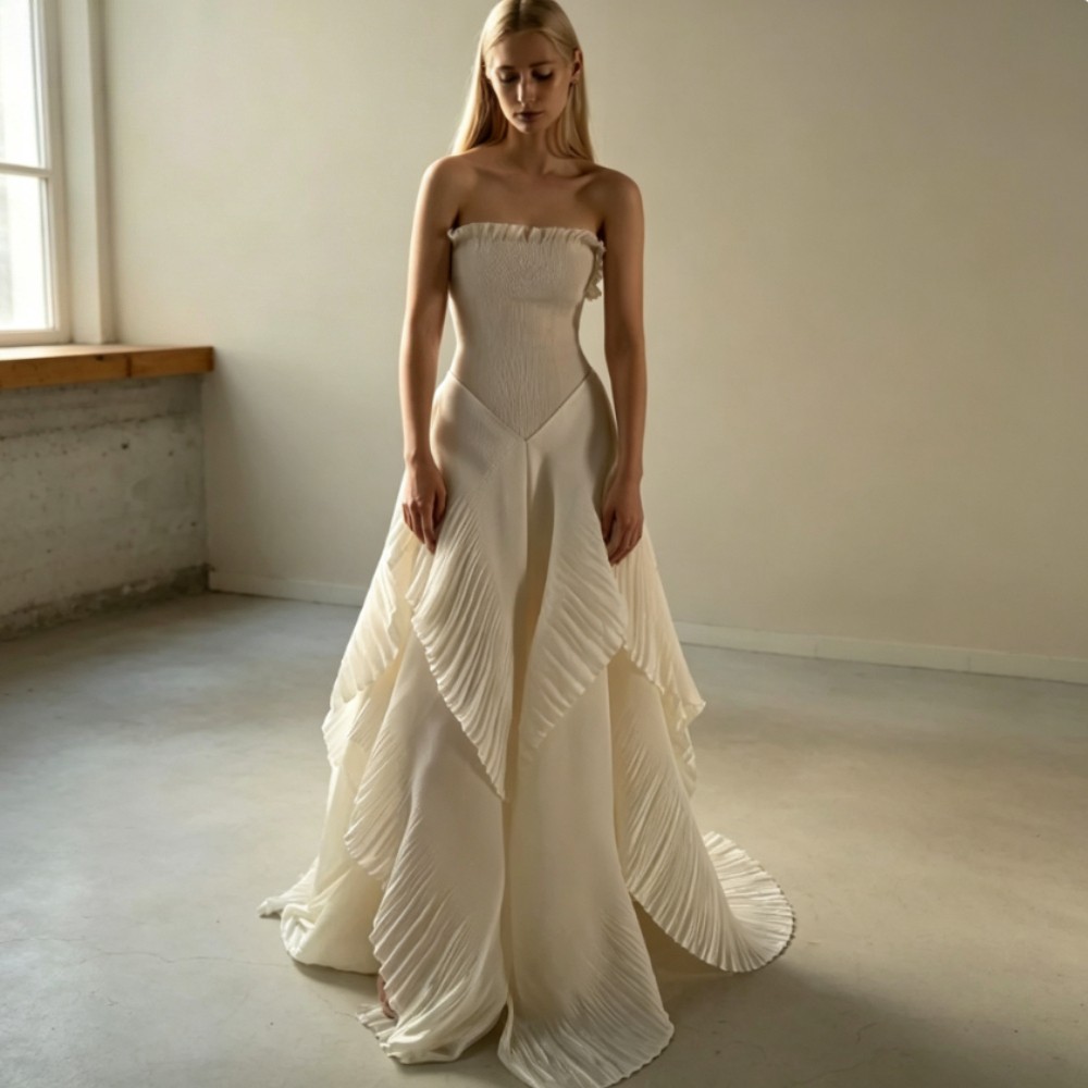 Elegant Evening Dresses Strapless Sleeveles Floor Length Simple Banqut Prom Gown