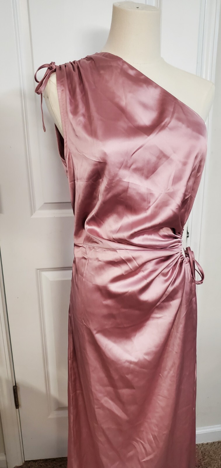 PRETTYGARDEN Women’s One Shoulder Satin Dress Cutout High Split Maxi Cocktail