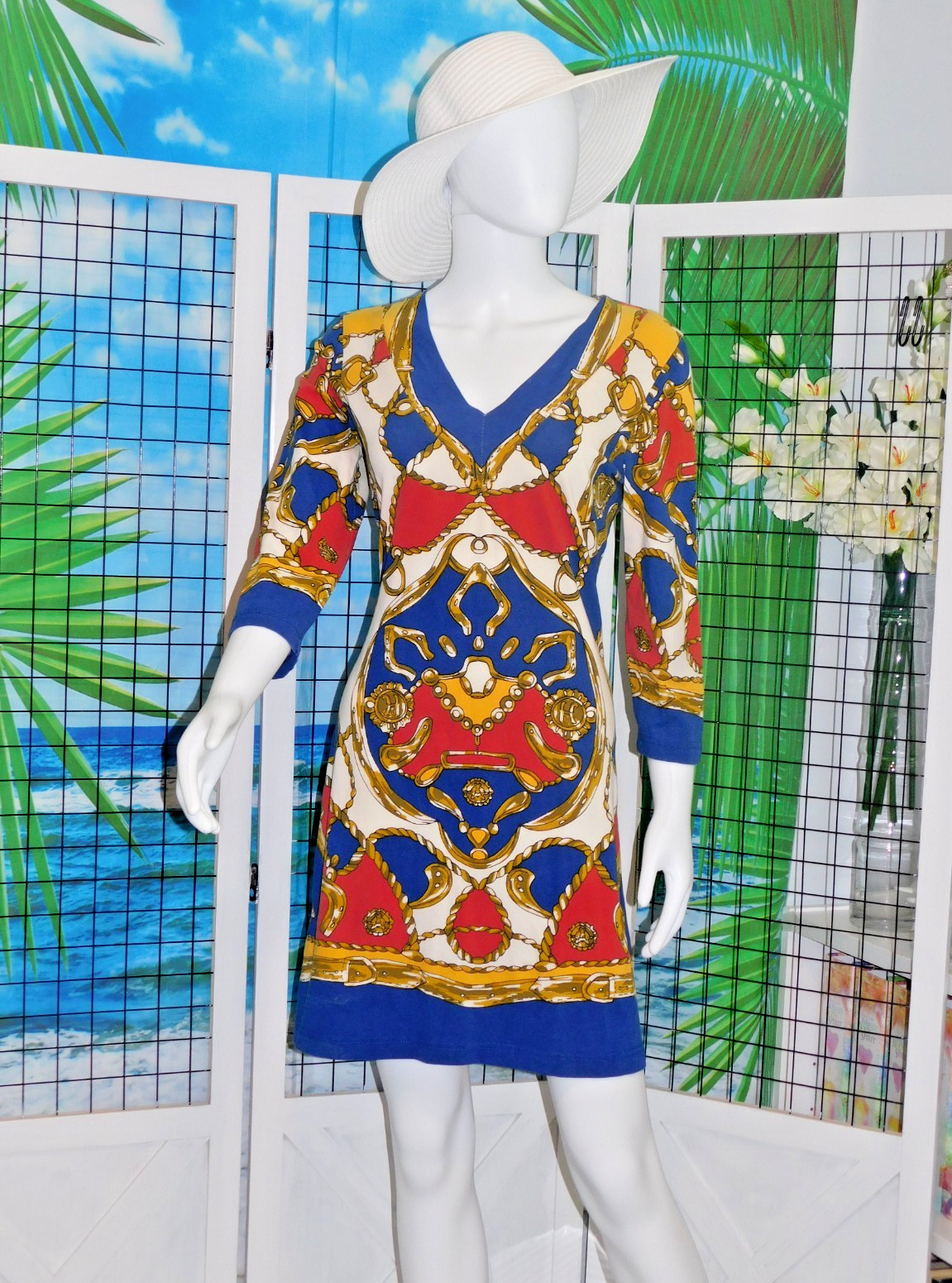 Barbara Gerwit Nautical Theme 3/4 sleeve cotton & Lycra Red White Blue Gold Med
