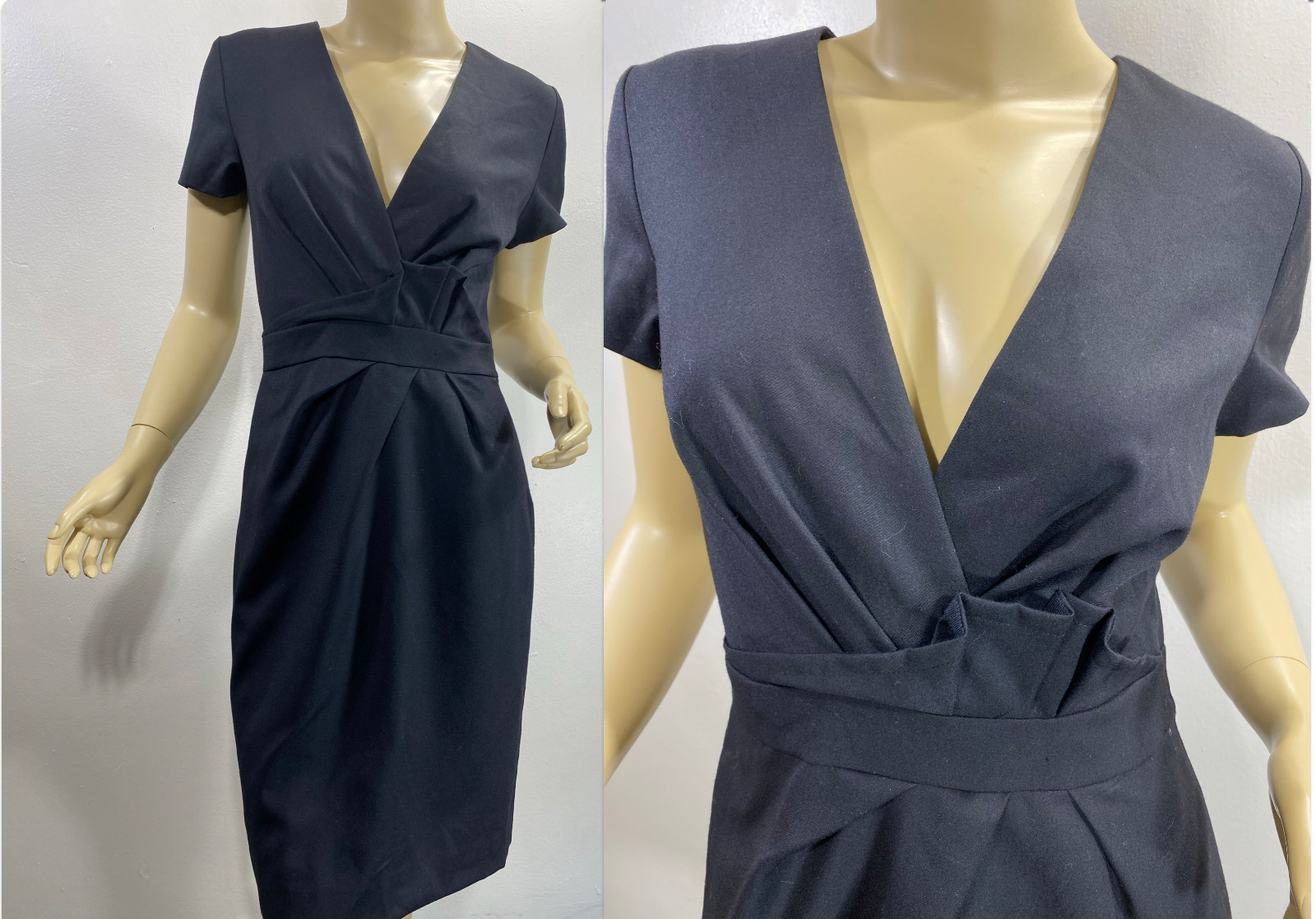 New 100% Wool Jackie O. Dress Sz. 0 XS V-Neck Sheath Black LBD Classic J. CREW