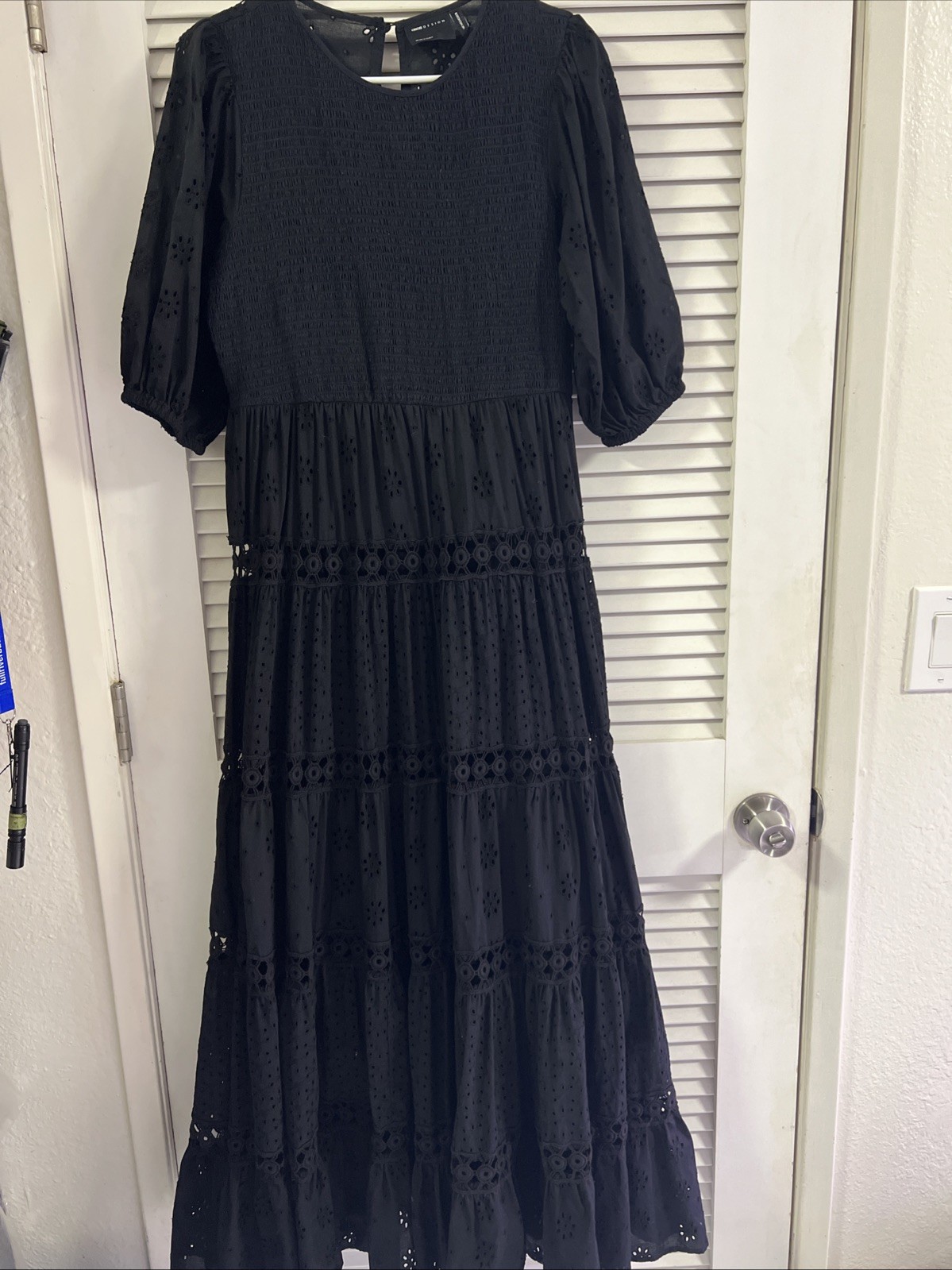 Women’s Black Long Dress Cotton. Lace Look Size L. Very Good Condition See Pics