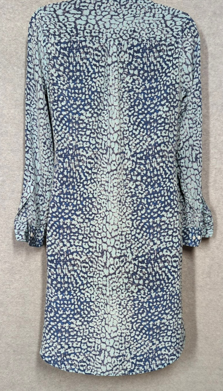 J. McLaughlin Silk Sheath Shift Dress XS Pastel Blue Animal Print Chic Polished