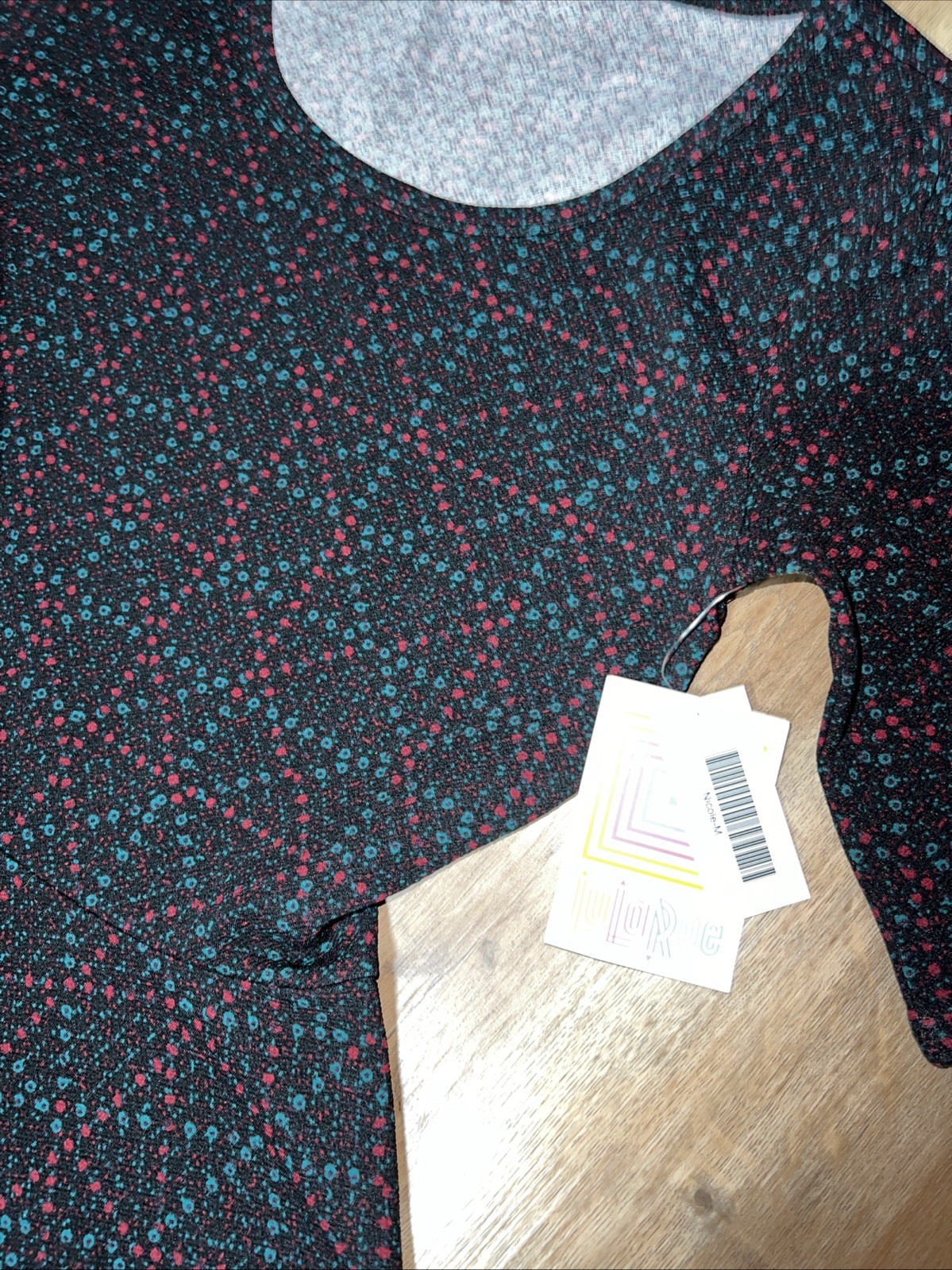 Lularoe Nicole Dress 🦄 Black Red Green Lines Textured Dots Medium 8/10 6/8 M❤️