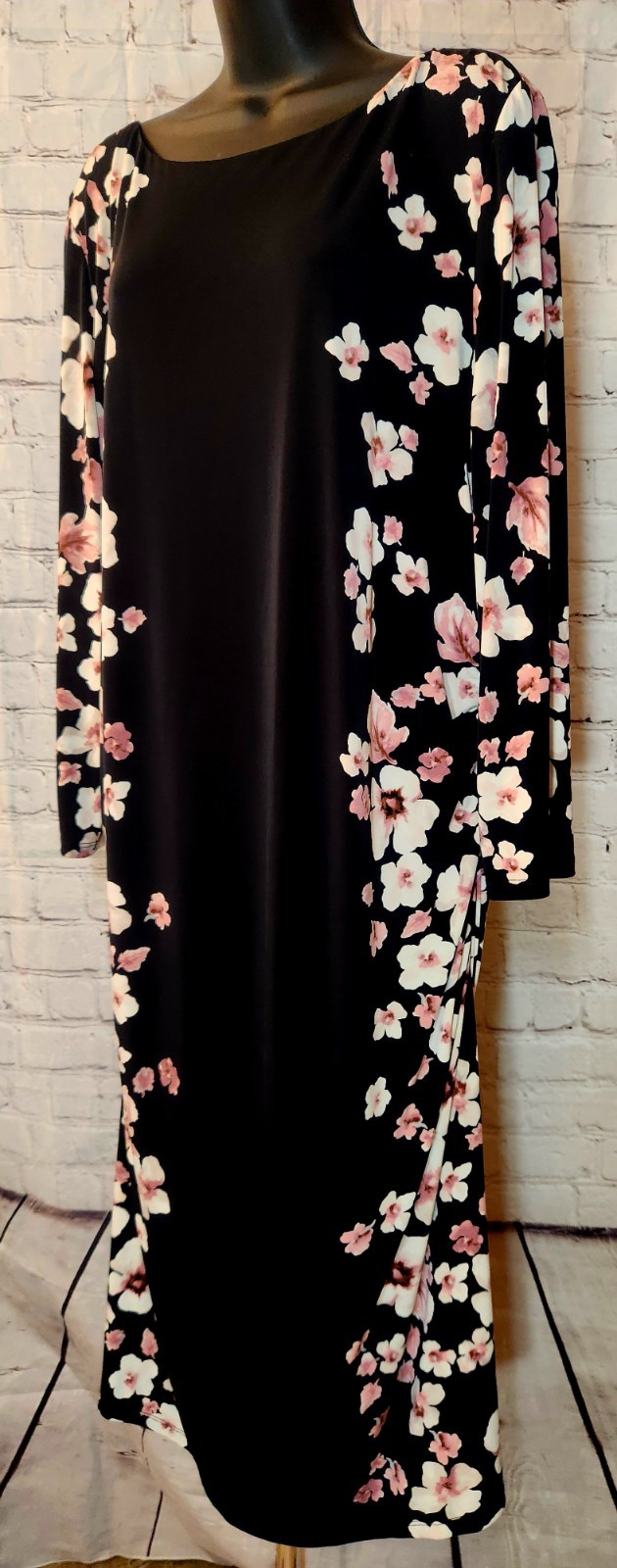 Lauren Ralph Lauren Black Cherry Blossom Maxi Sheath Dress/Size 22W)