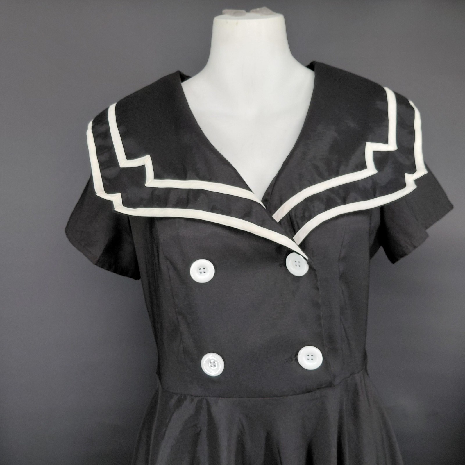 Chic Star Dress Womens 40 Black Sailor Collar Fit Flare Nautical Retro Party Alt