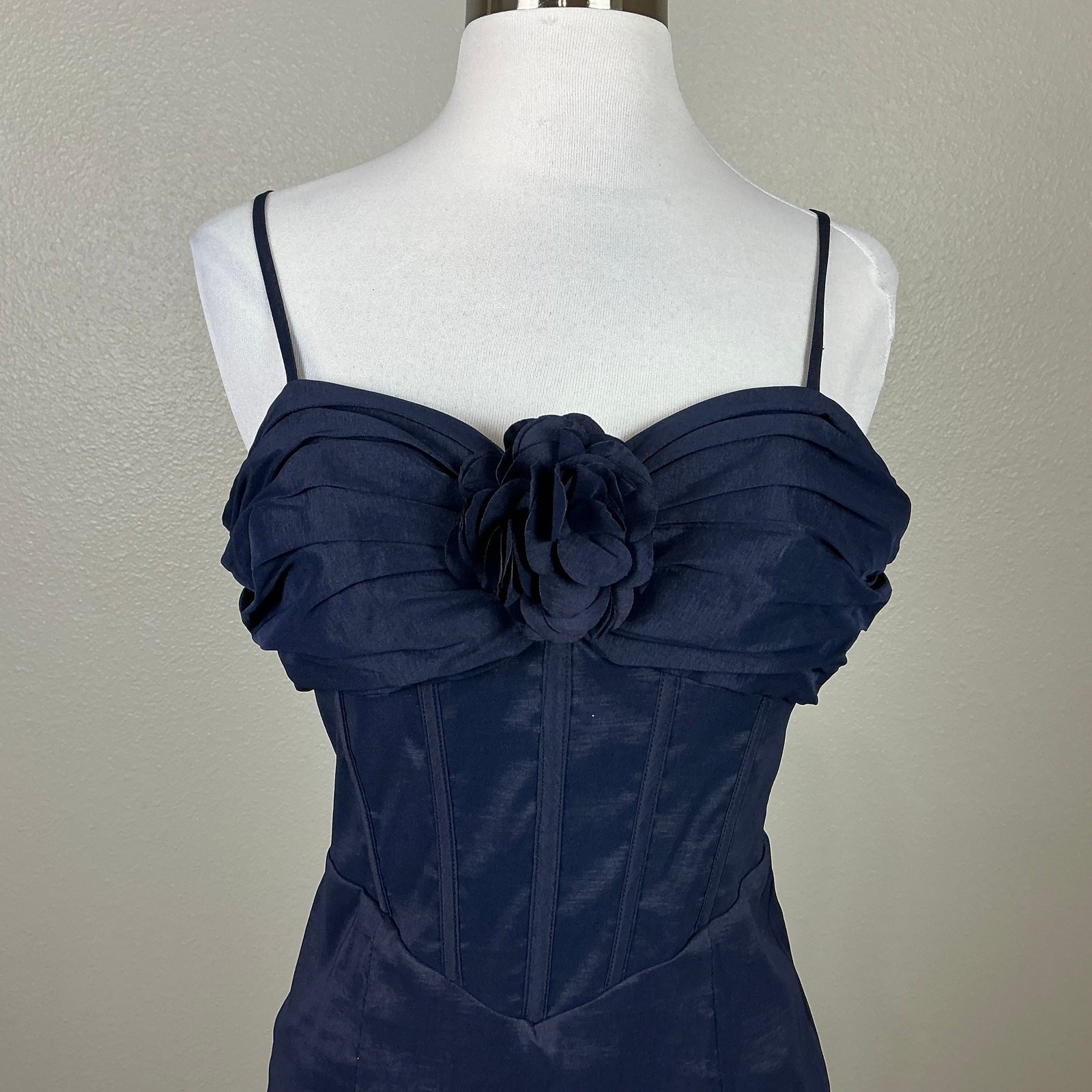 Blondie Nites Navy Blue Evening Gown Satin Lace Up Formal Mermaid Dress Size 7