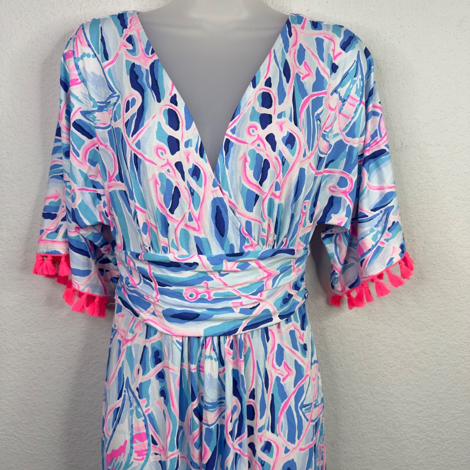 Lilly Pulitzer Parigi Maxi Dress Womens S Blue Pink Reel Nautical Tassel Coastal