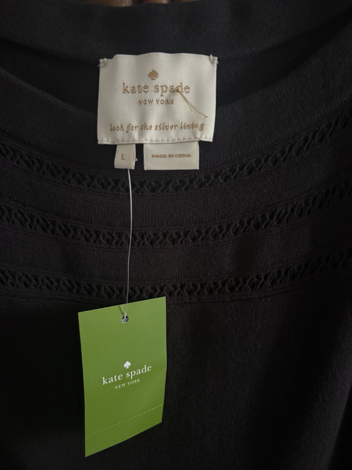 NWT SZ L KATE SPADE OPEN CABLE SWEATER BLACK TANK DRESS