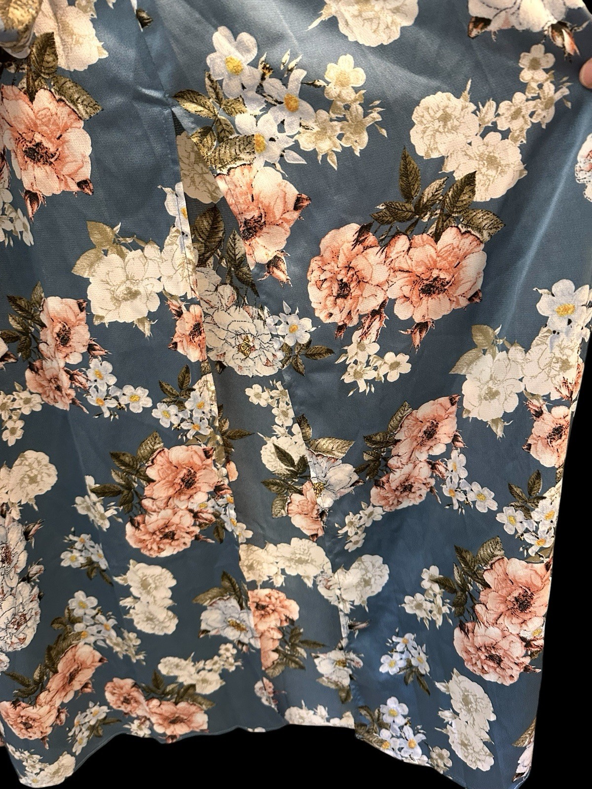 Baltic Born Sicily Blue Floral Satin Maxi Dress Sz L Wrap Style High Slit NWT