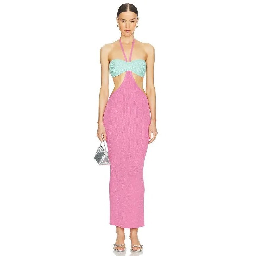 Retrofête Eloisa Knit Maxi Dress Metallic Candy Pink Size Large NWT