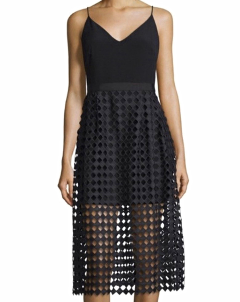 Cynthia Rowley Women’s Size 4 Black Lace Sheer V-Neck Strappy Midi A-Line