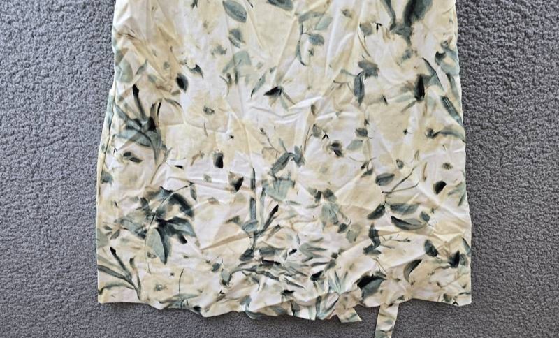 Anne Klein Linen Blend Floral-Print Tie-Waist Dress Women’s 12 White Dove Multi