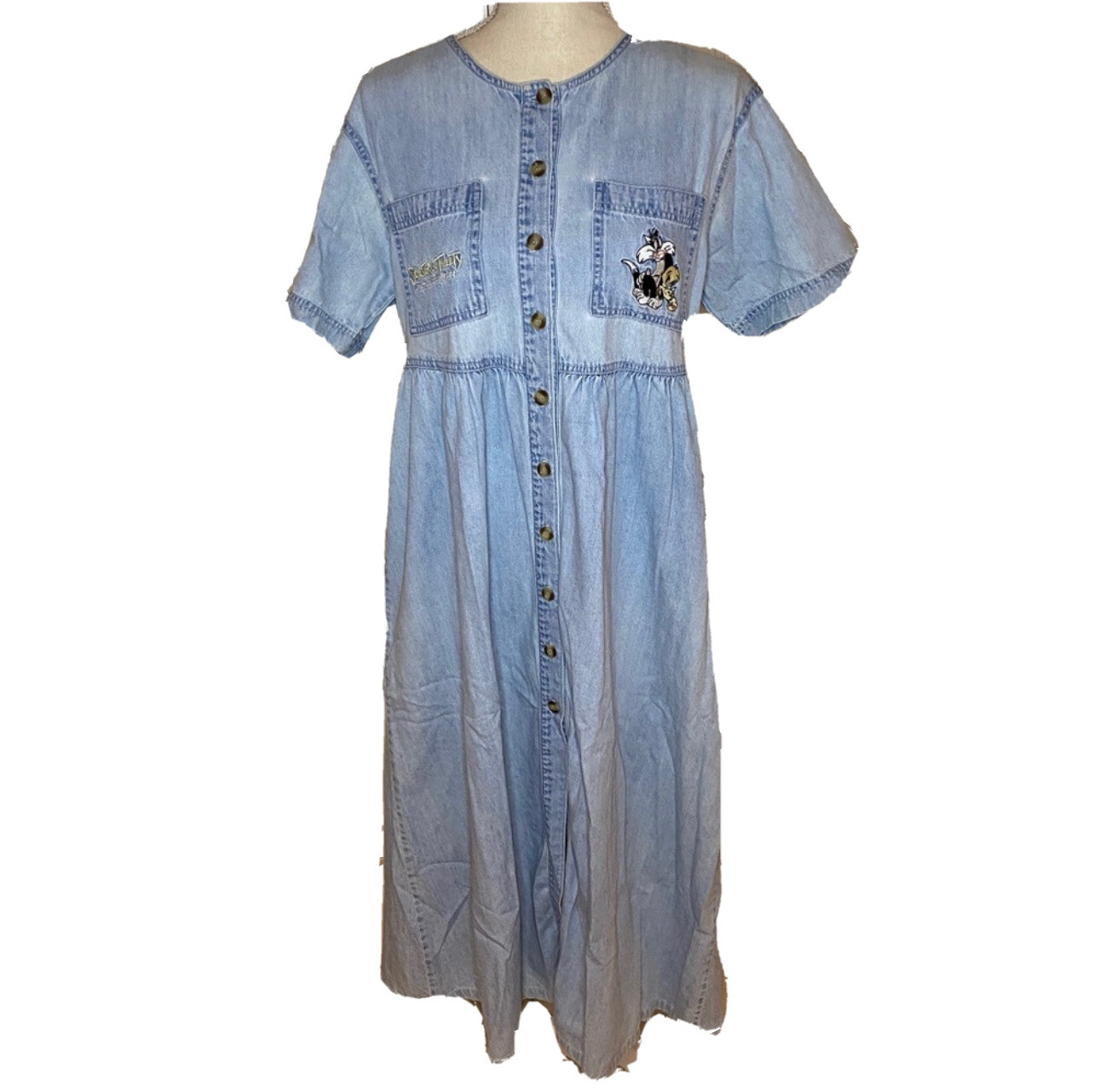 Vintage Warner Brothers Looney Tunes Denim Maxi Dress Sylvester & Tweety 4