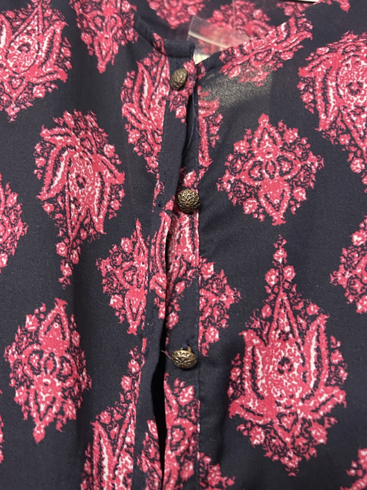 Lucky Brand Pink and Navy Printed Boho Maxi Dress NWT missing belt Boho