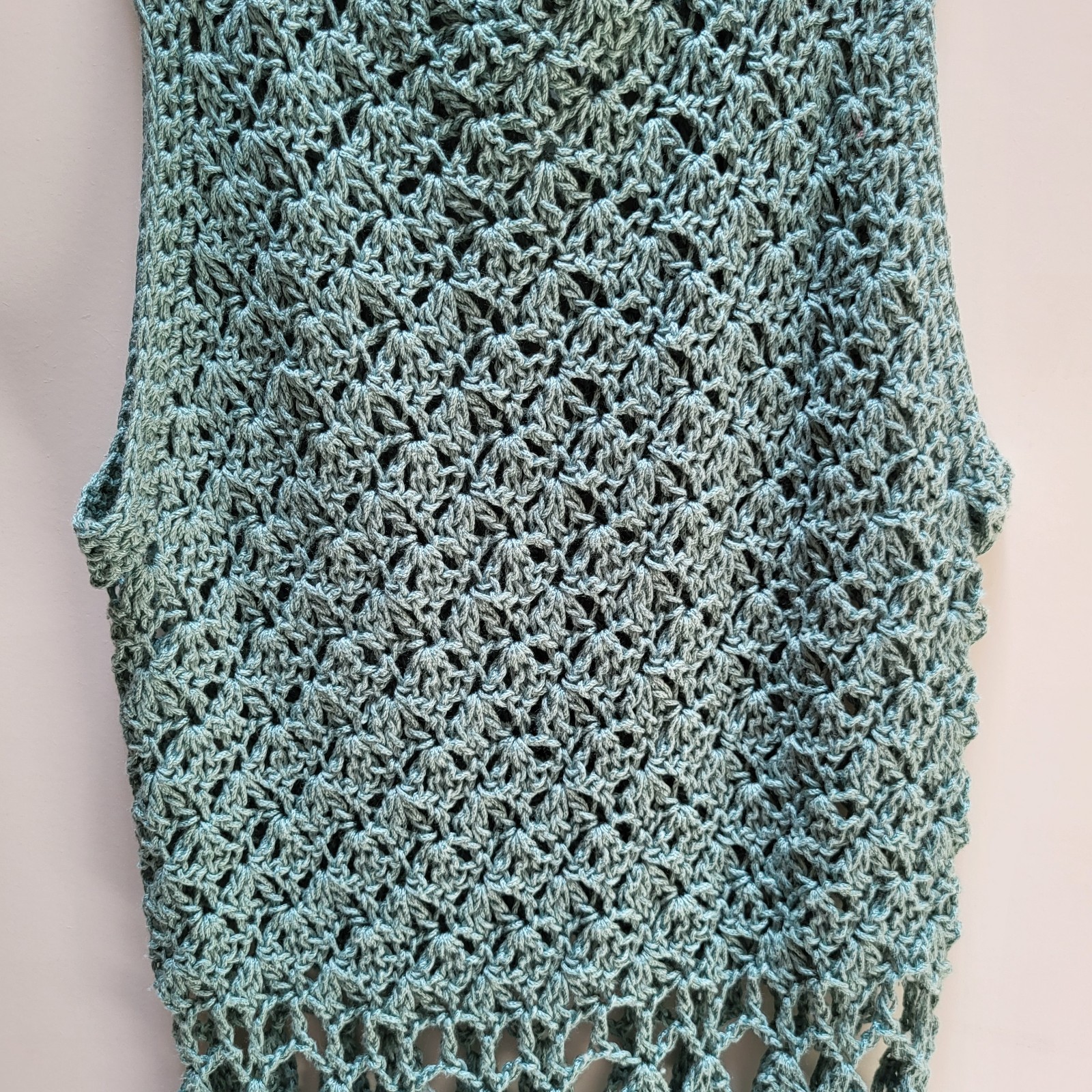 Handmade Crochet Shell Stitch Long Dress Coverup Womens Green Knit