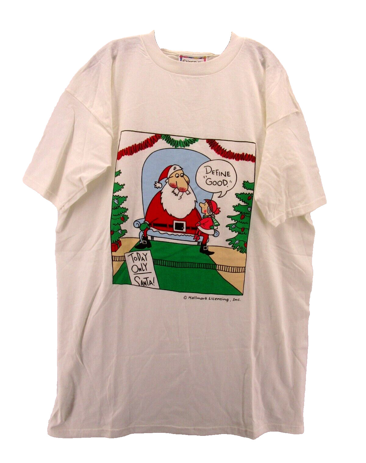 VINTAGE Shoe Box Dress Women OS White Hallmark Santa Tunic Shirt 90s Graphic