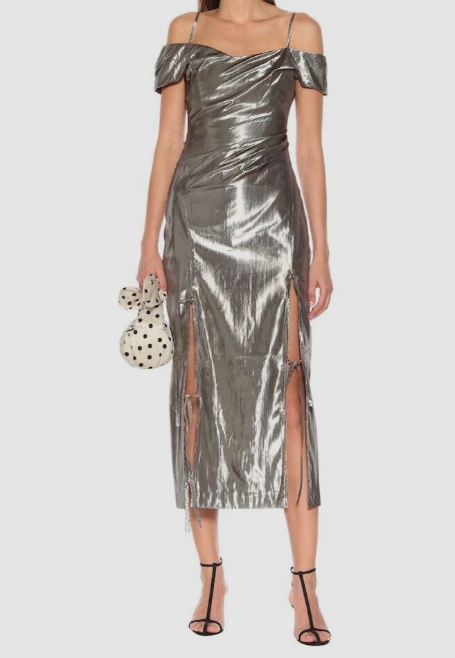 $1181 Rejina Pyo Women’s Silver Adeline Lamé Dress Size EU34 US2