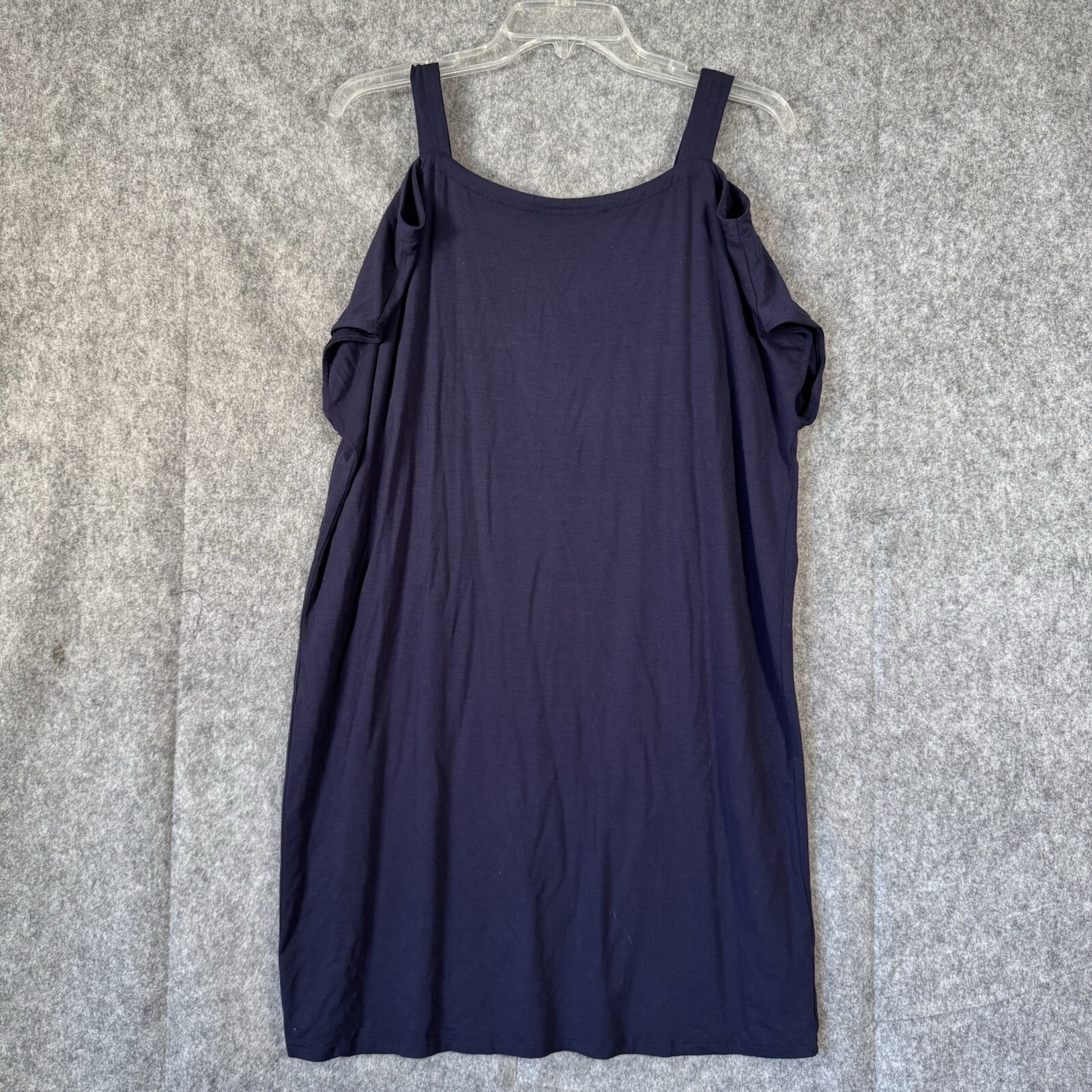 Eileen Fisher Cold Shoulder Jersey Shift Navy Blue Dress Sz Small Coastal Beach