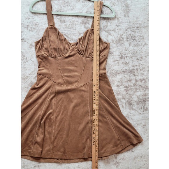 Trixxi Rustic Brown Corset style mini dress faux suede Womens M