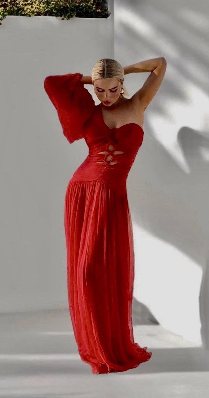 Shona Joy Margo Red One Shoulder Maxi Dress AU 8 US 4 Formal Wedding Guest