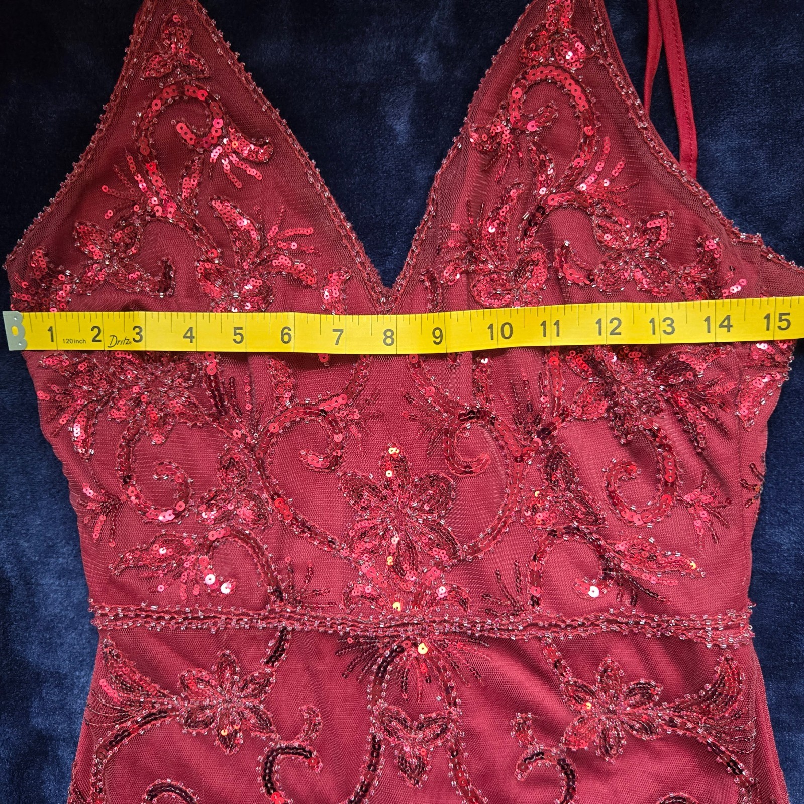 Burgundy Sequined Net Over Lining Mermaid Formal Maxi Prom Sz Small / Medium