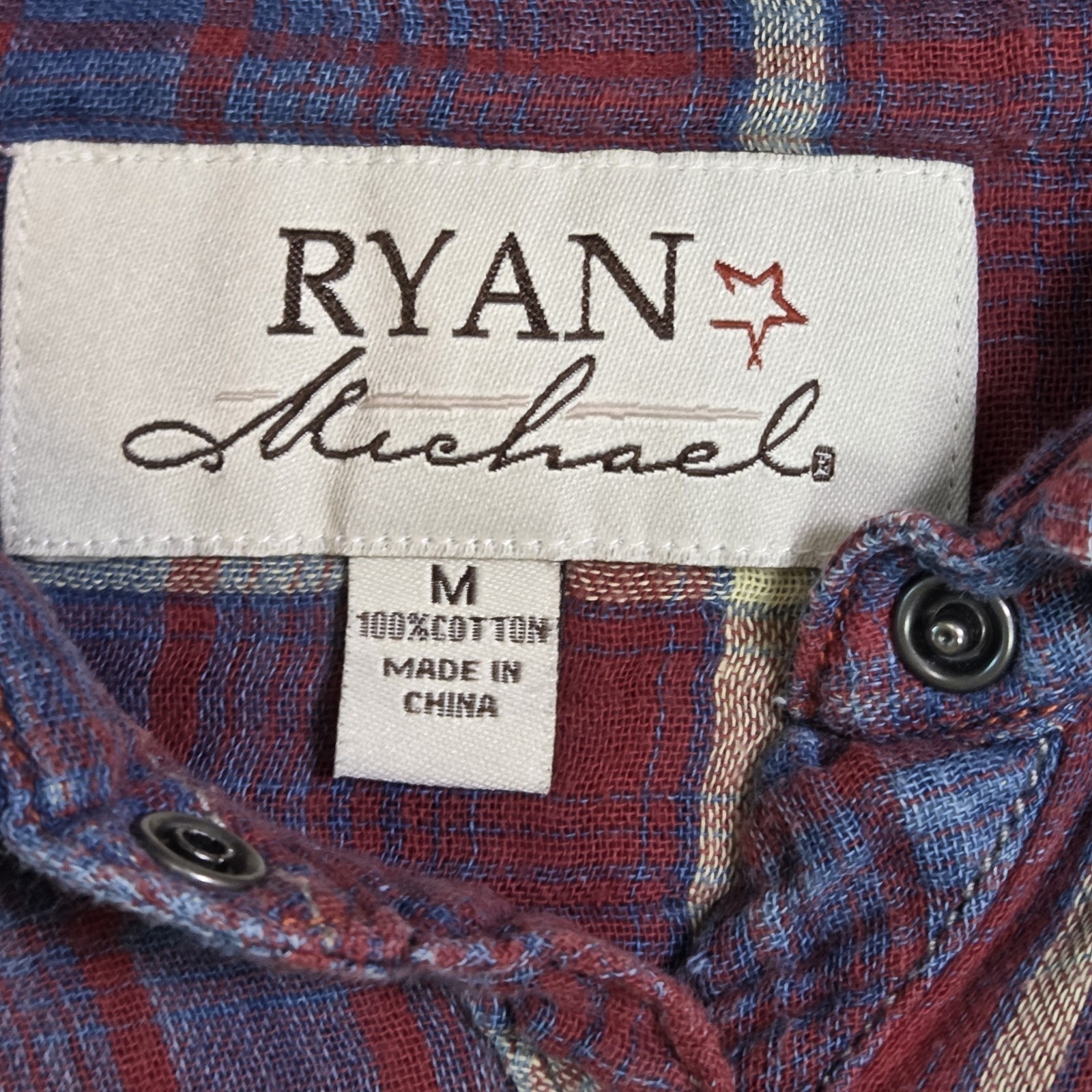Ryan Michael Indigo Plaid Cotton Gauze Western Snap Front Shirt Dress Medium