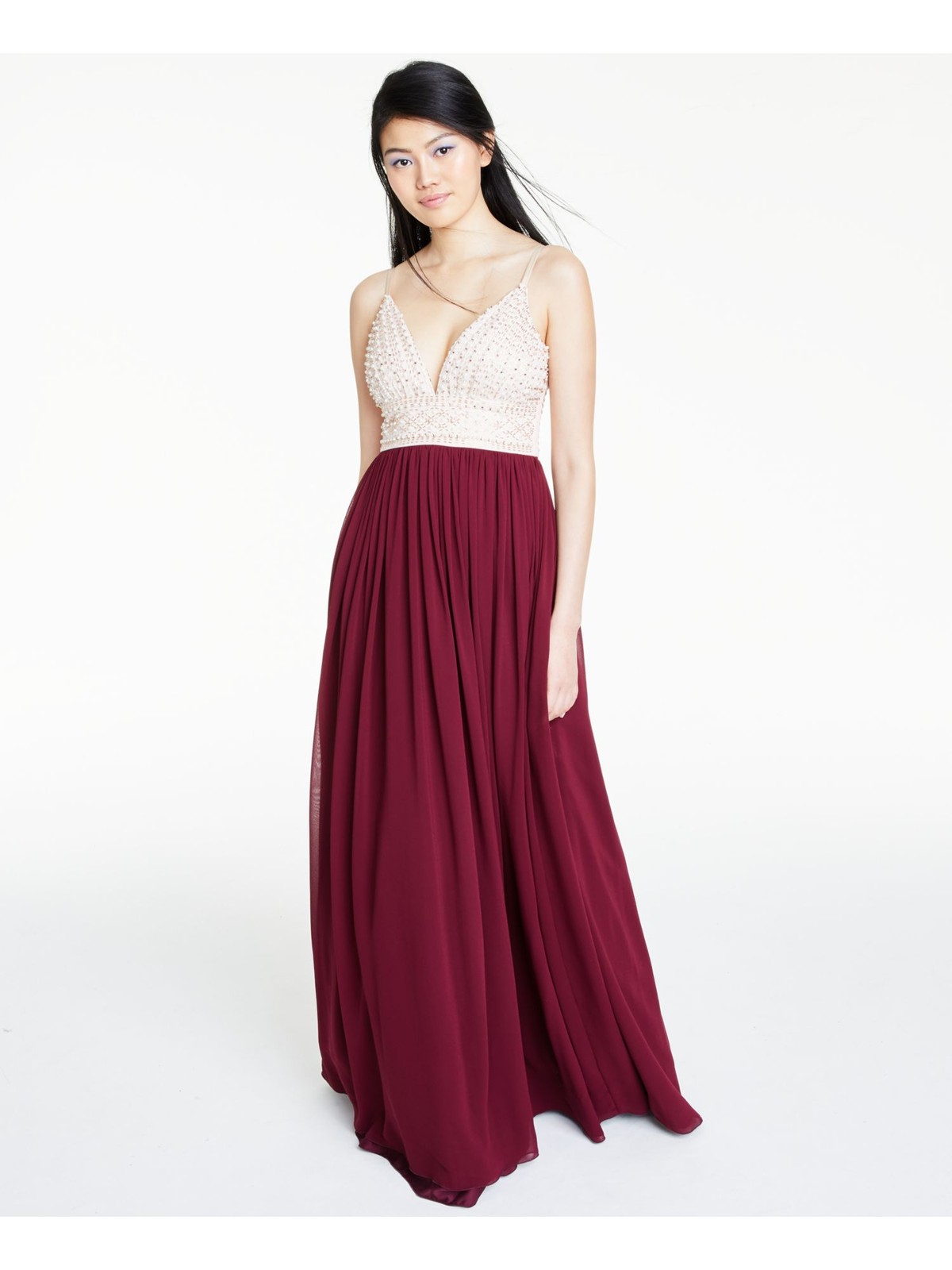 SAY YES TO THE Womens Dress Burgundy Spaghetti Strap Formal Juniors 9