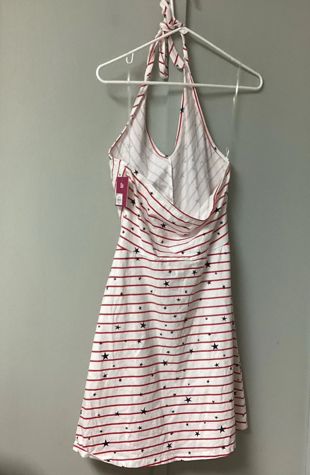 NWT SO Kohl’s Sz Large Juniors Halter Mini Dress Stretch Americana Patriotic 4th