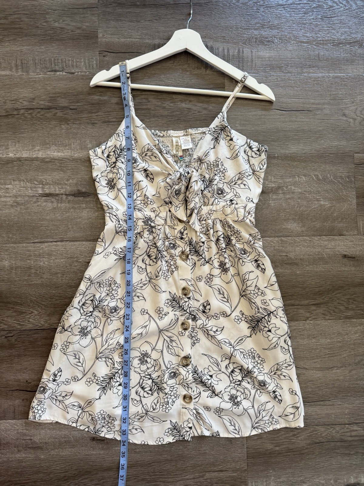 Mimi Chica Floral Button Front Mini Dress Rayon Cream Black Size L